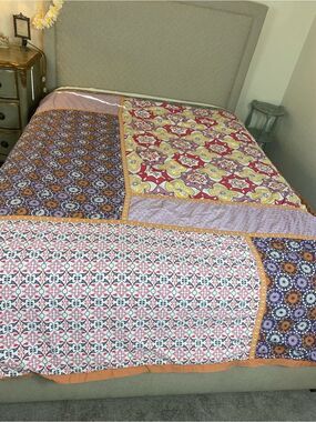 Sky Patchwork Duvet and Pillow Sham Cover in Pink, Yellow, Purple, Orange Twin